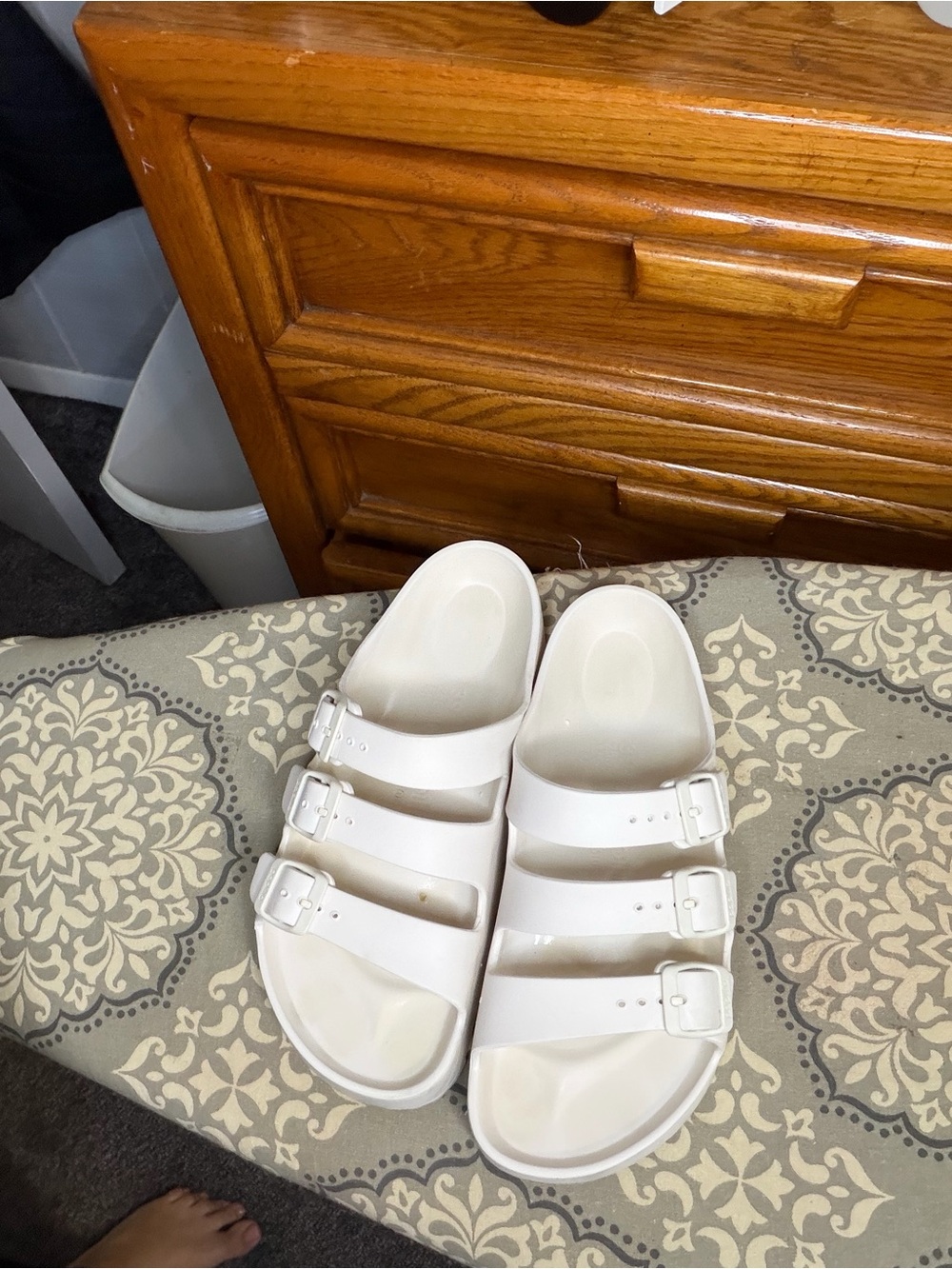 Papillio White Triple-Strap Slide Sandals